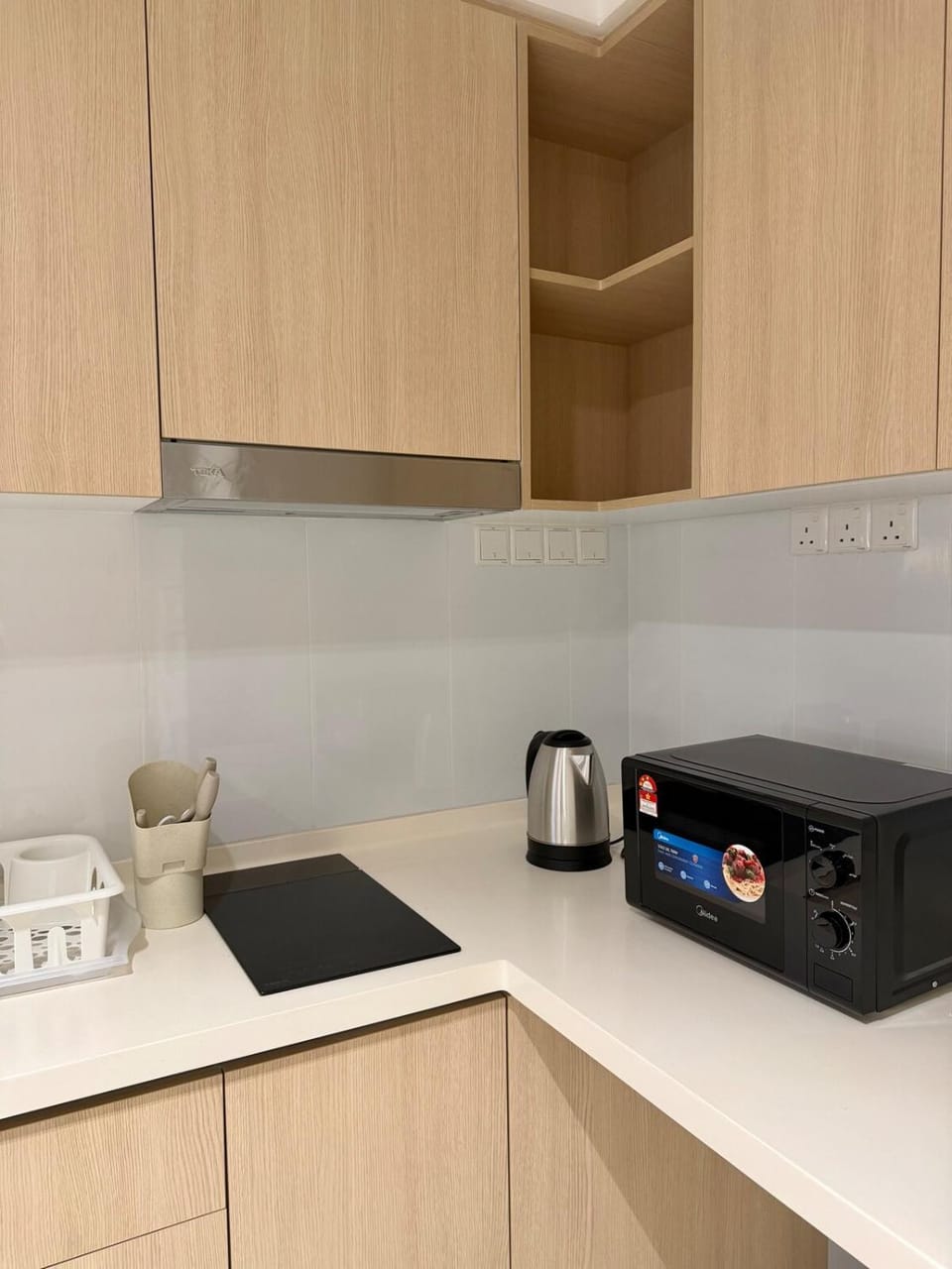 Kitchen or kitchenette, microwave