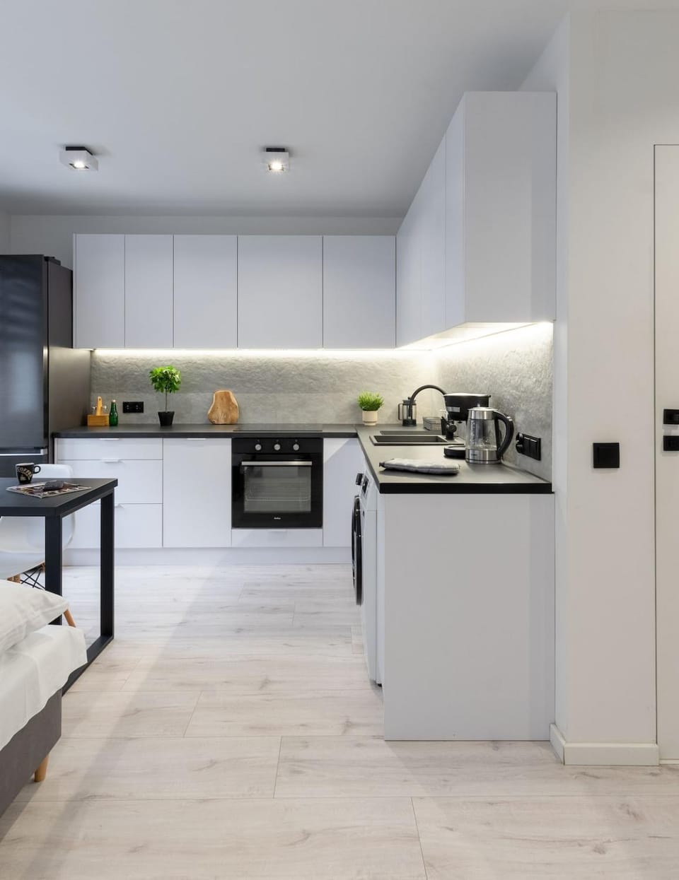 Kitchen or kitchenette, stove