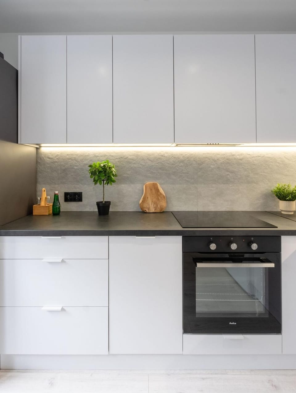 Kitchen or kitchenette, stove