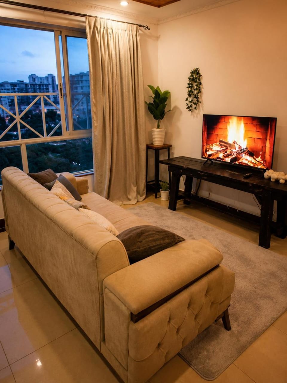 Living room, Seating area, City view, internet