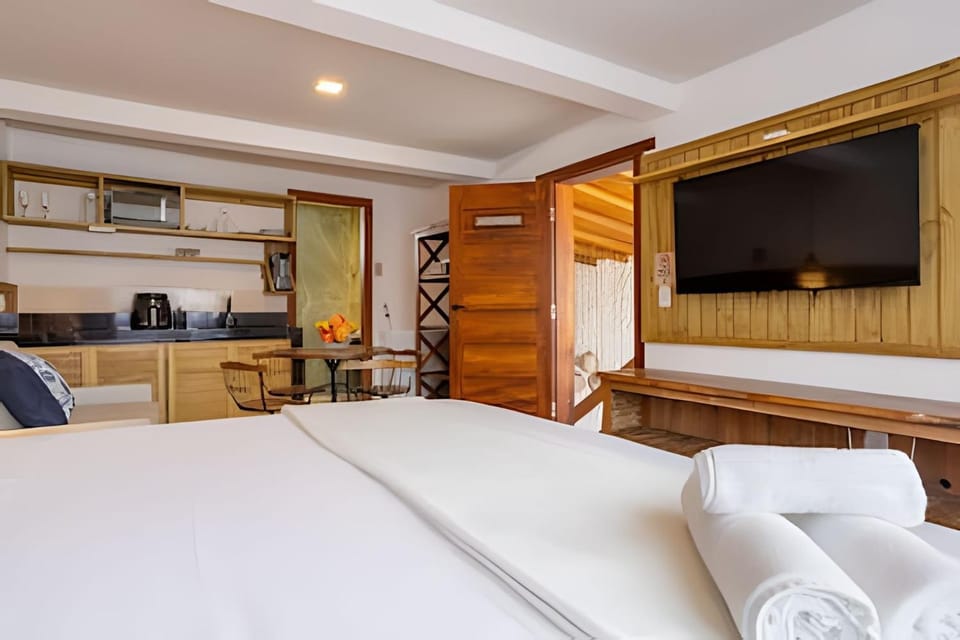 TV and multimedia, Kitchen or kitchenette, Living room, Photo of the whole room, Seating area, Dining area, Bedroom