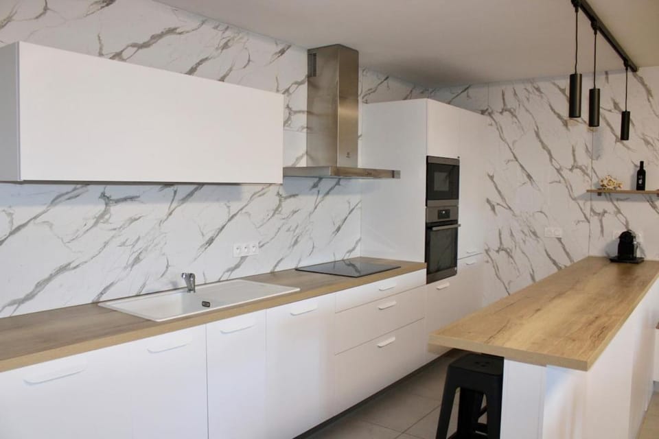 Kitchen or kitchenette, stove