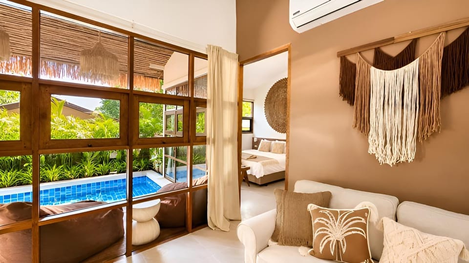 Patio, Bed, Natural landscape, Living room, Photo of the whole room, Seating area, Bedroom, Pool view, Swimming pool, sunbed, towels