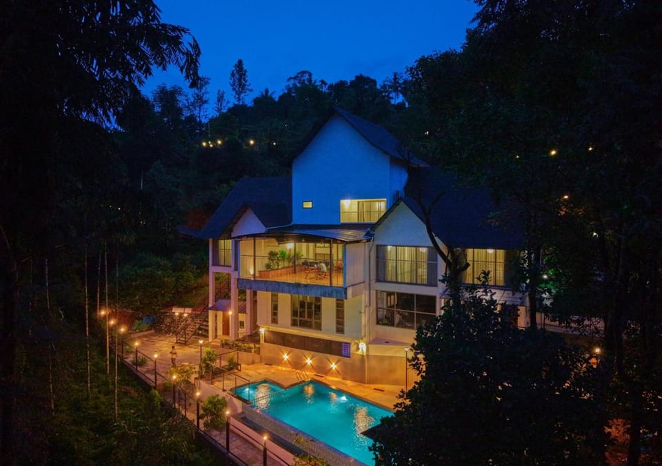 Property building, Night, Pool view, Swimming pool
