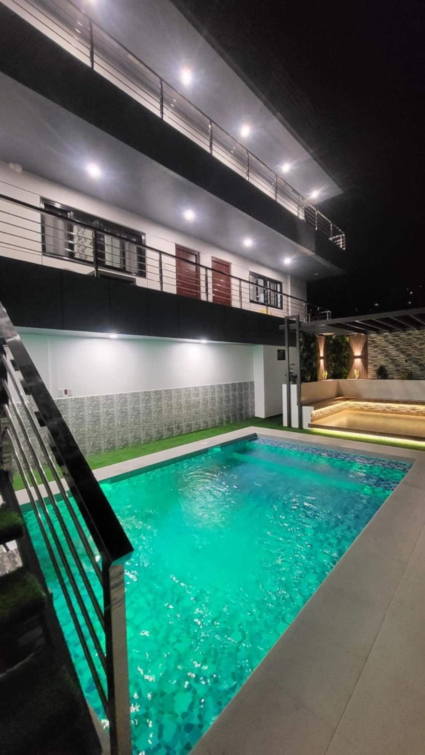 Night, Pool view, Swimming pool