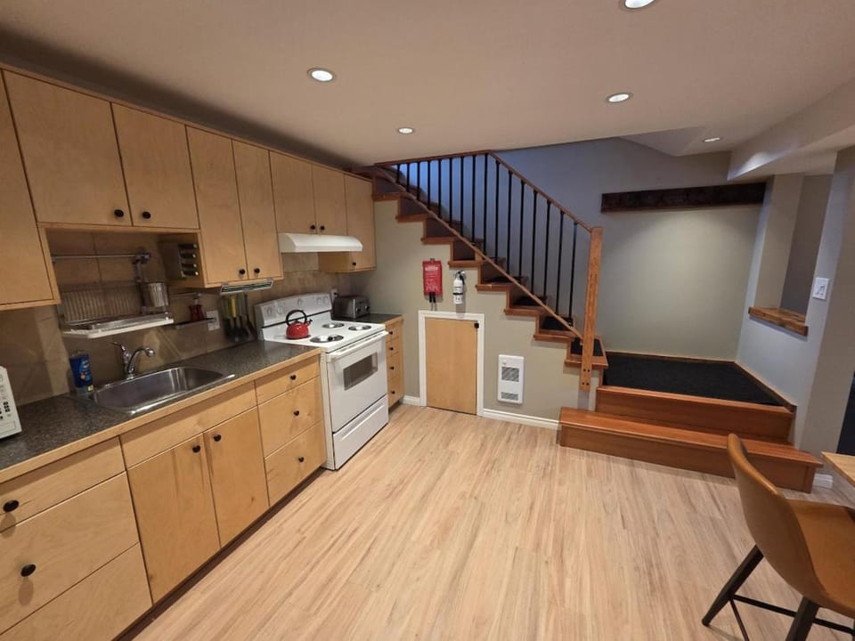 Kitchen or kitchenette, oven, stove, toaster