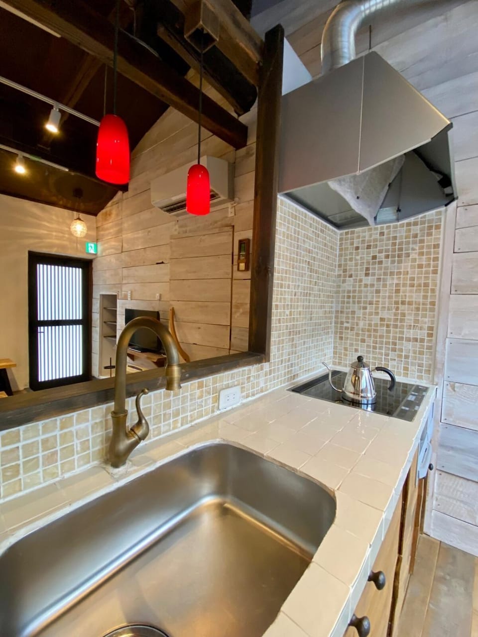 Kitchen or kitchenette, stove