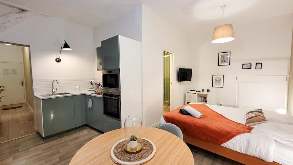 Shower, Toilet, Bed, Night, TV and multimedia, Coffee/tea facilities, Kitchen or kitchenette, Photo of the whole room, Decorative detail, internet, microwave, oven, stove