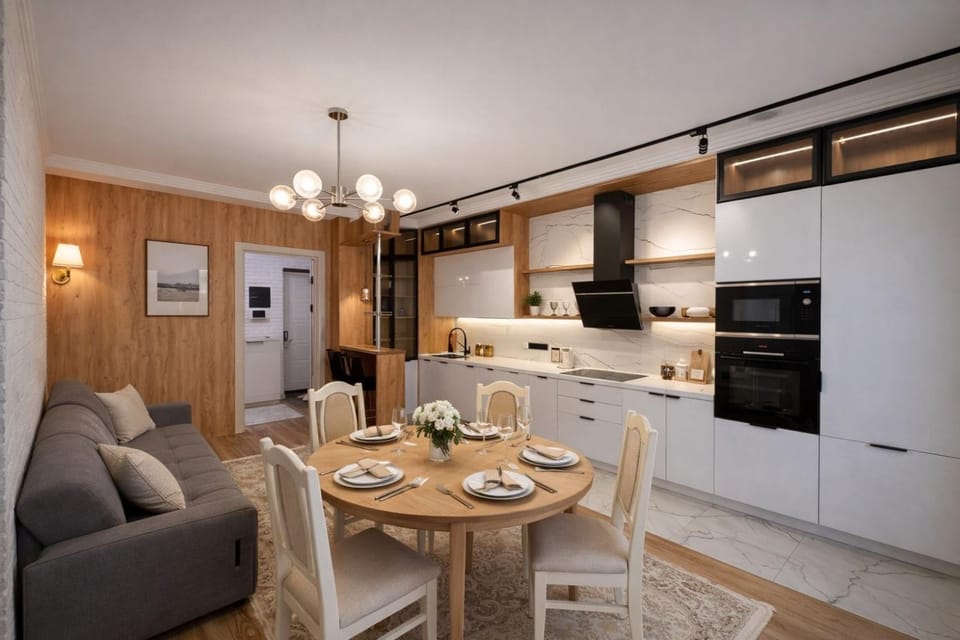 Coffee/tea facilities, Kitchen or kitchenette, Seating area, Dining area, dishwasher, oven, stove