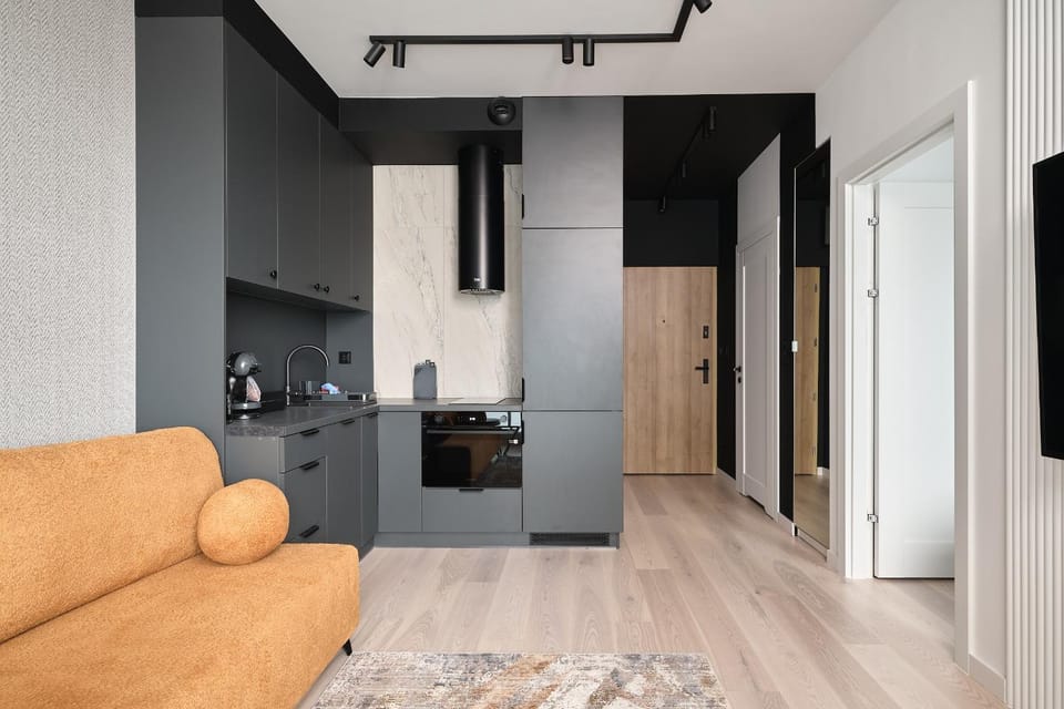 Kitchen or kitchenette, stove