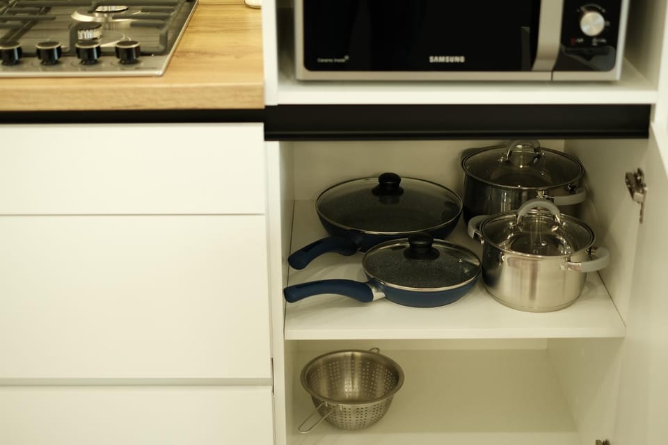 Kitchen or kitchenette, stove