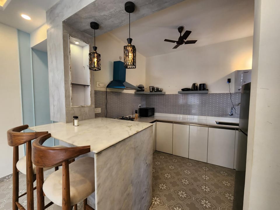 Kitchen or kitchenette, stove