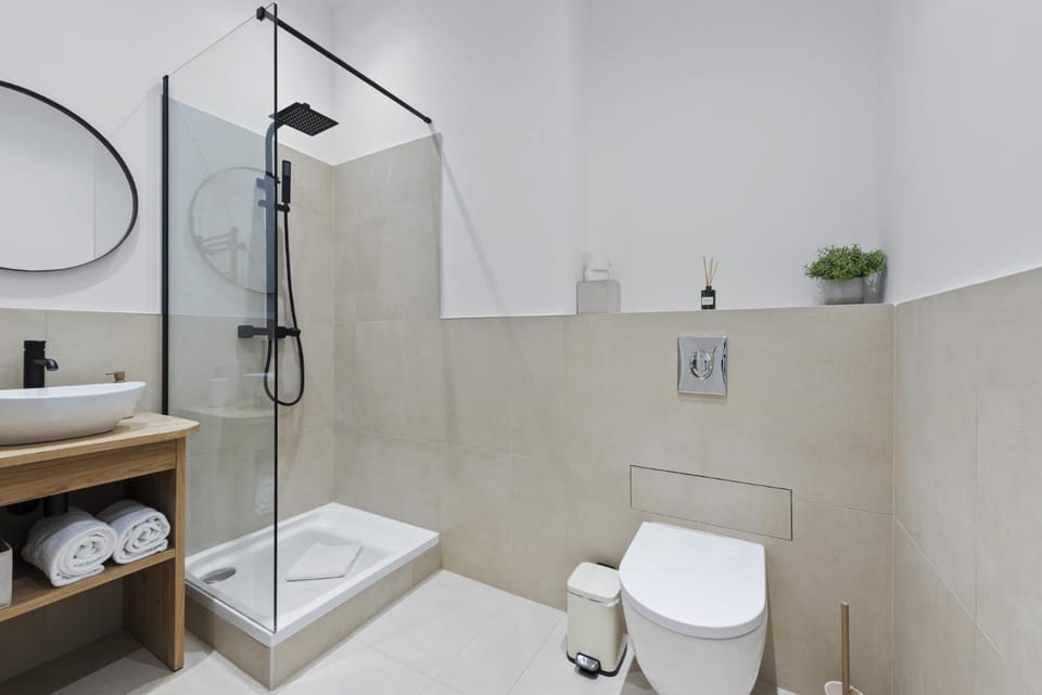 Bathroom, hair dryier, towels