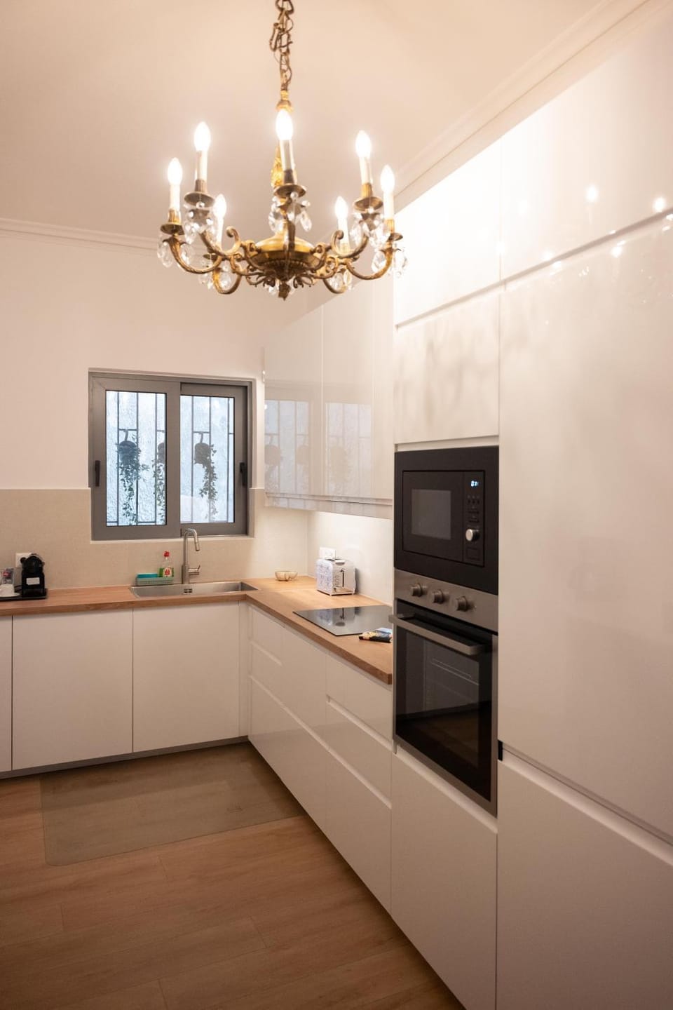 Kitchen or kitchenette, dishwasher, stove, toaster