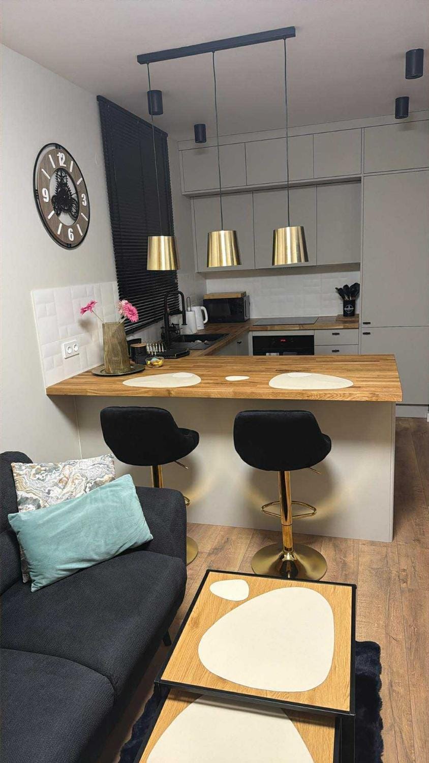 Kitchen or kitchenette, Living room, Seating area, Dining area, dishwasher, microwave, oven, stove