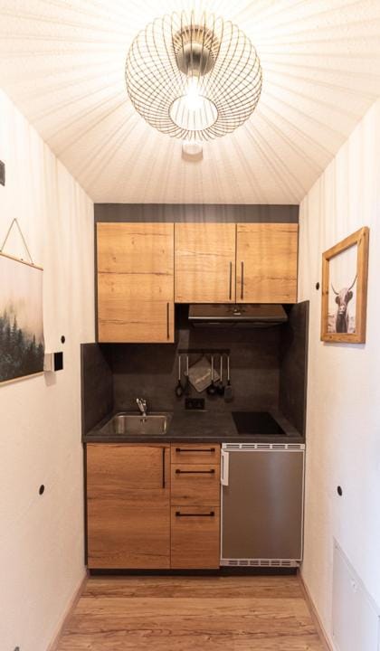 Kitchen or kitchenette, stove