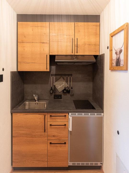 Kitchen or kitchenette, stove