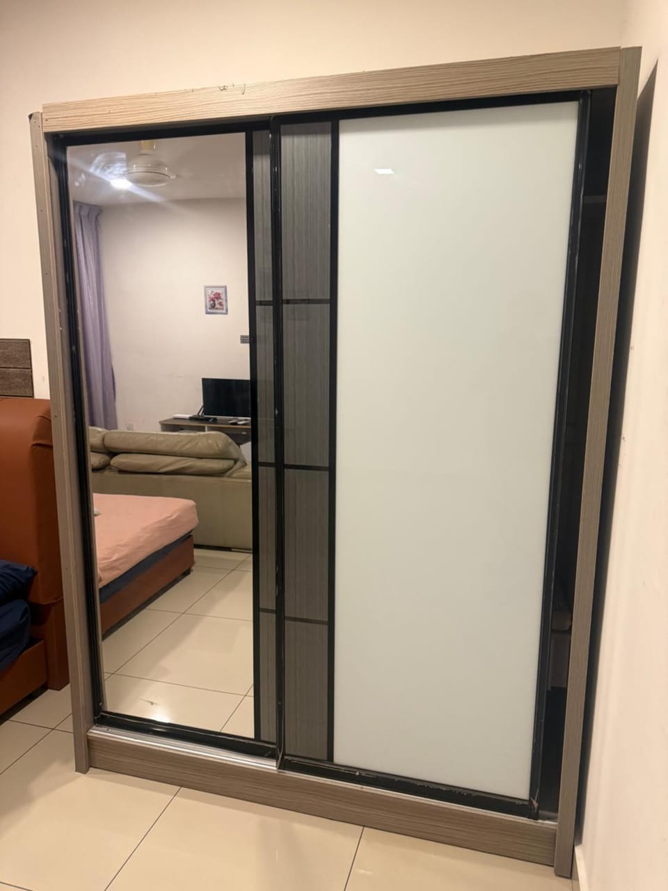 Bed, wardrobe