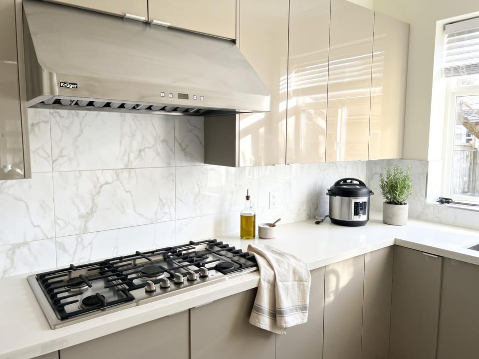 Kitchen or kitchenette, stove