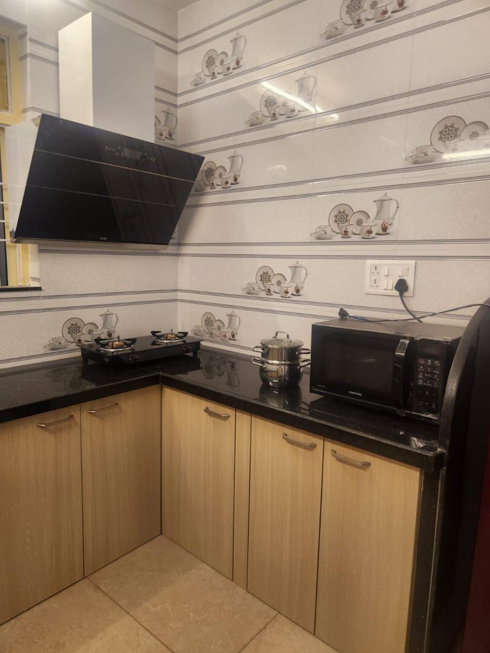 Kitchen or kitchenette, stove