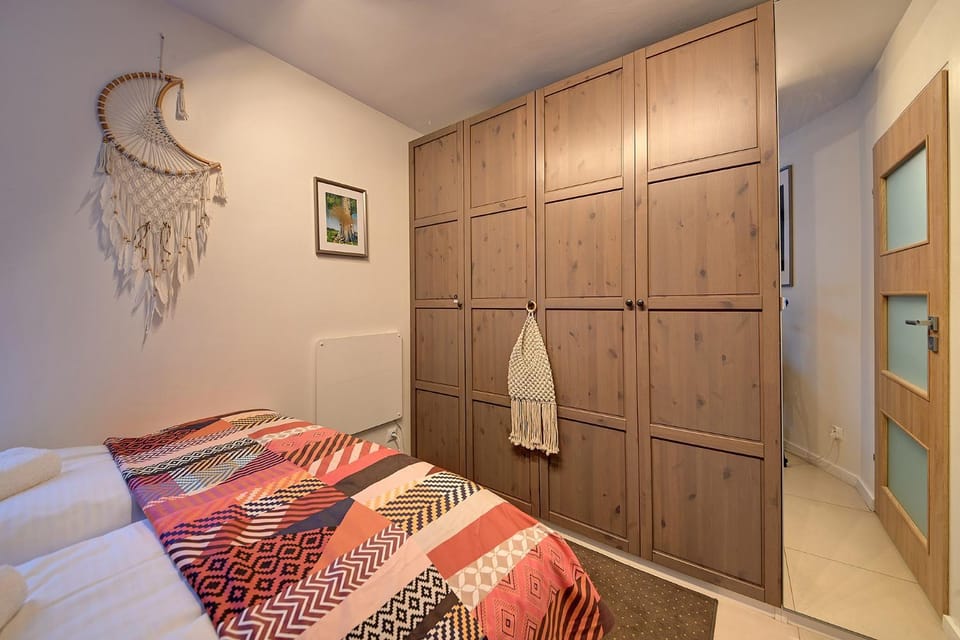 Bed, wardrobe