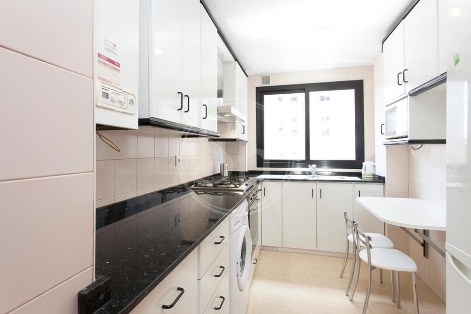 Kitchen or kitchenette, stove