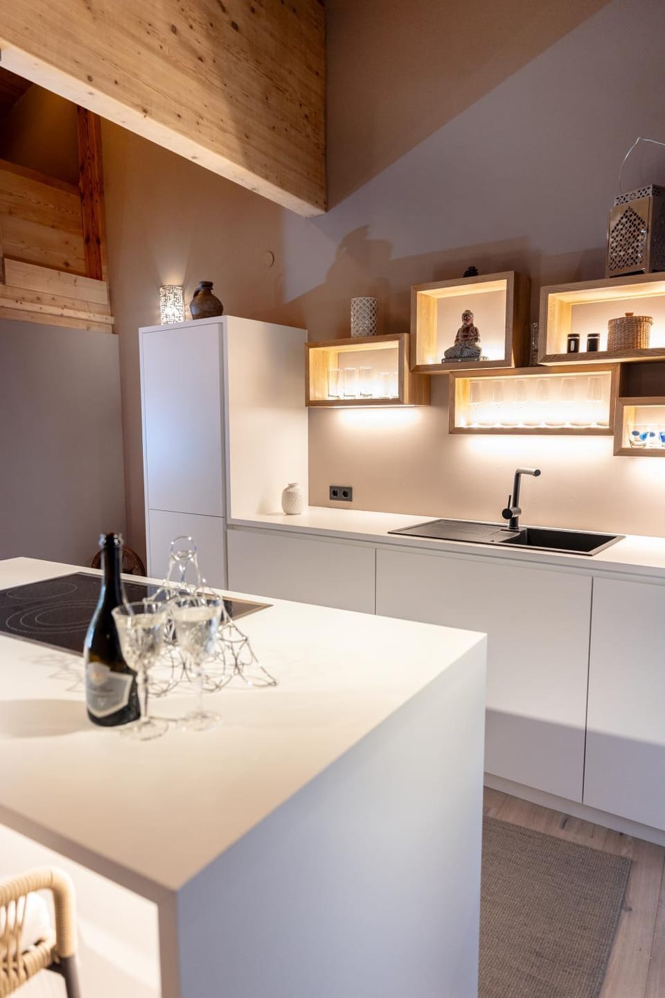 Kitchen or kitchenette, stove