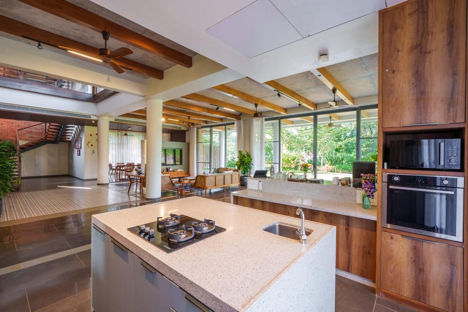 Kitchen or kitchenette, stove