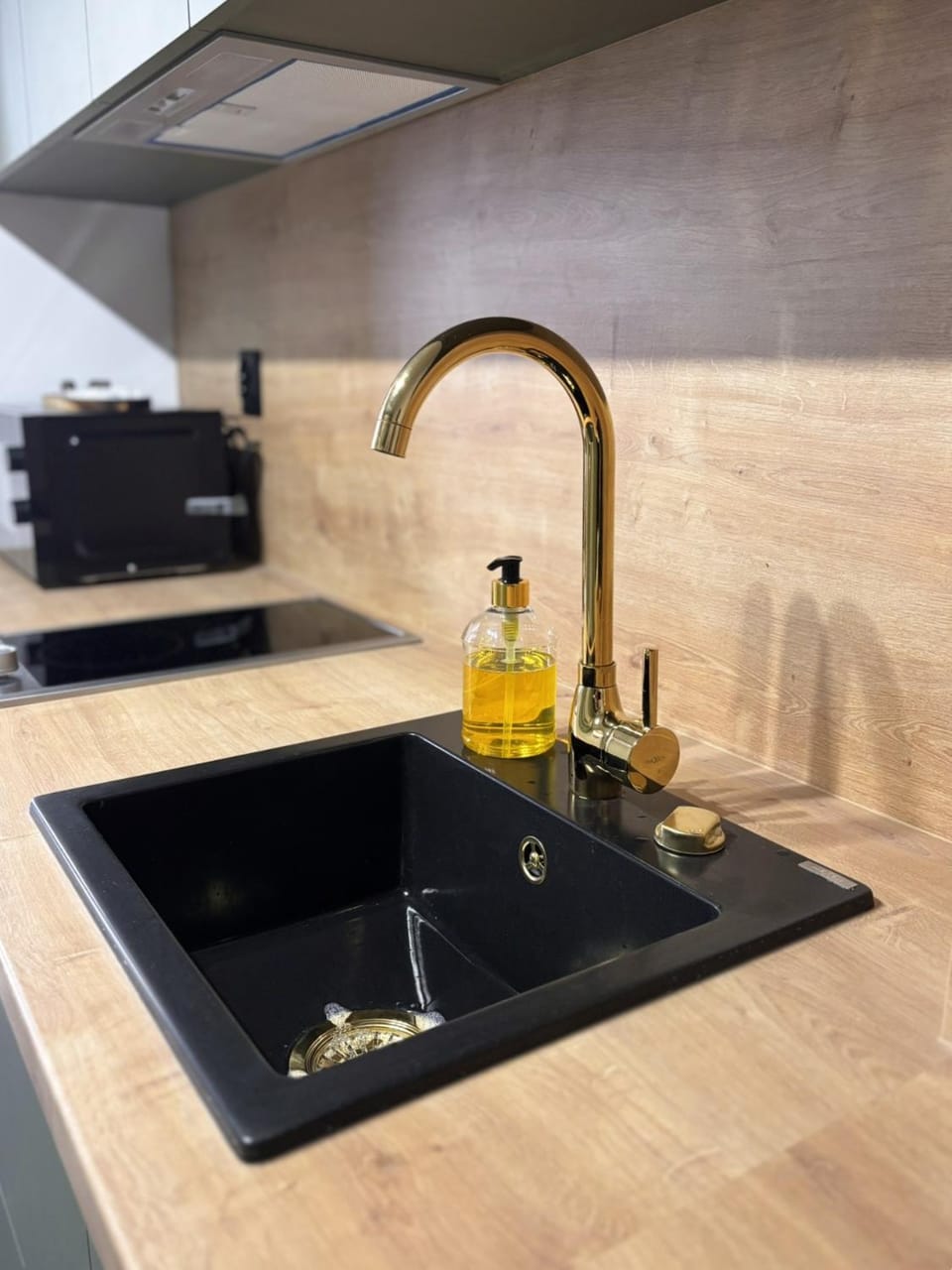 Kitchen or kitchenette, stove