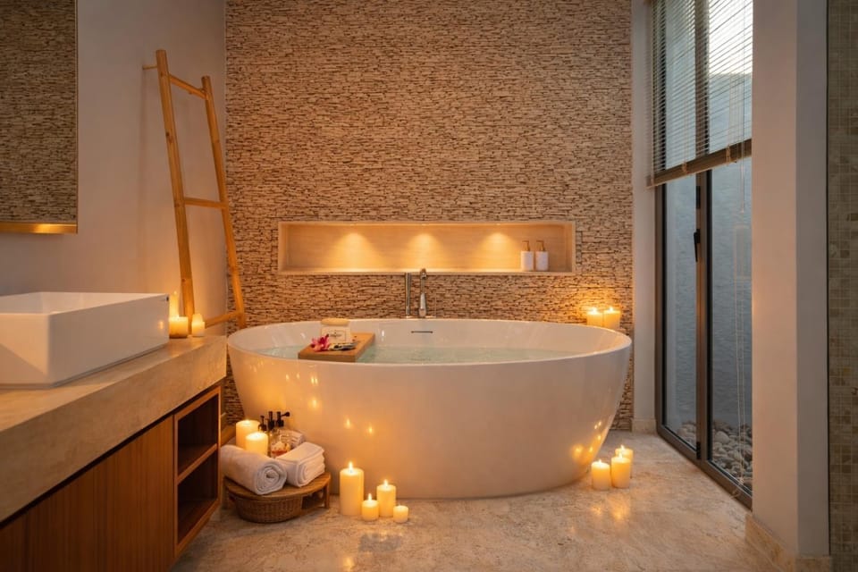 Bathroom, Bath, towels