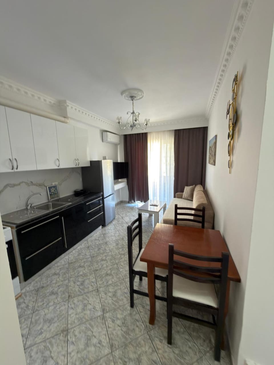 Kitchen or kitchenette, Living room, Seating area, Dining area, minibar, oven