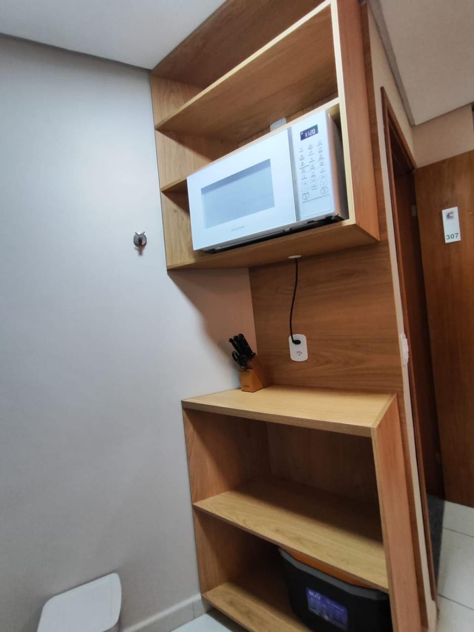 Kitchen or kitchenette, microwave