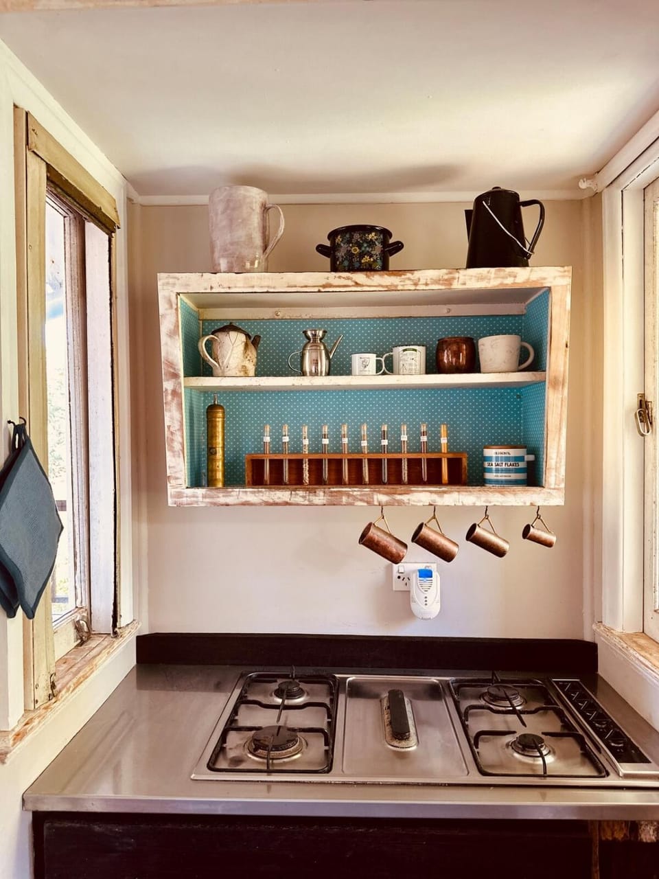 Kitchen or kitchenette, stove