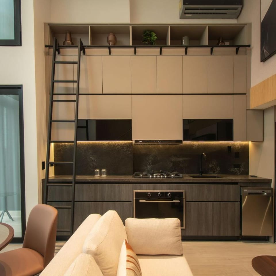 Kitchen or kitchenette, oven