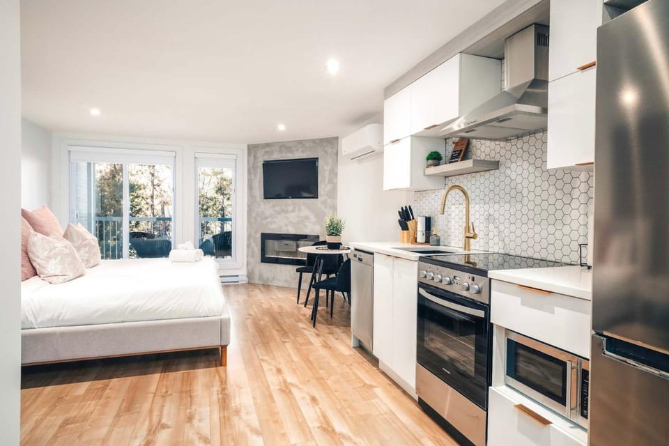 Bed, TV and multimedia, Kitchen or kitchenette, Photo of the whole room, Dining area, Bedroom, oven, stove
