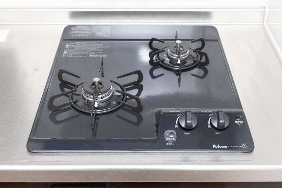 Kitchen or kitchenette, stove
