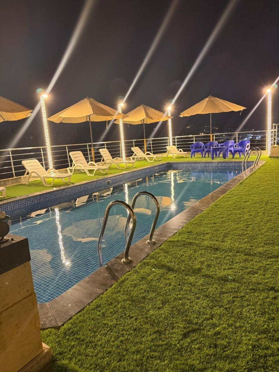Night, Pool view, Swimming pool, Swimming pool