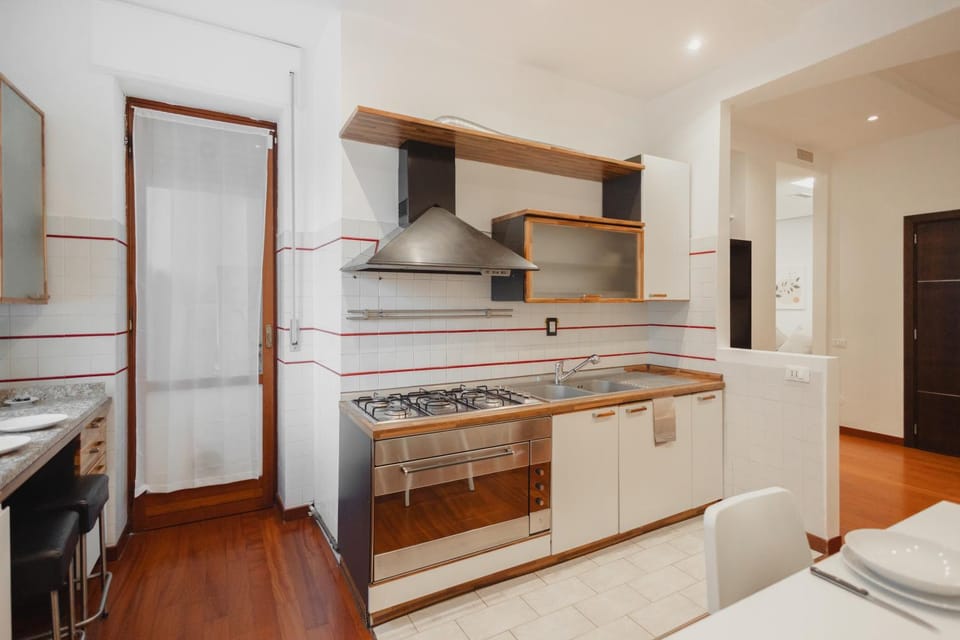 Kitchen or kitchenette, stove
