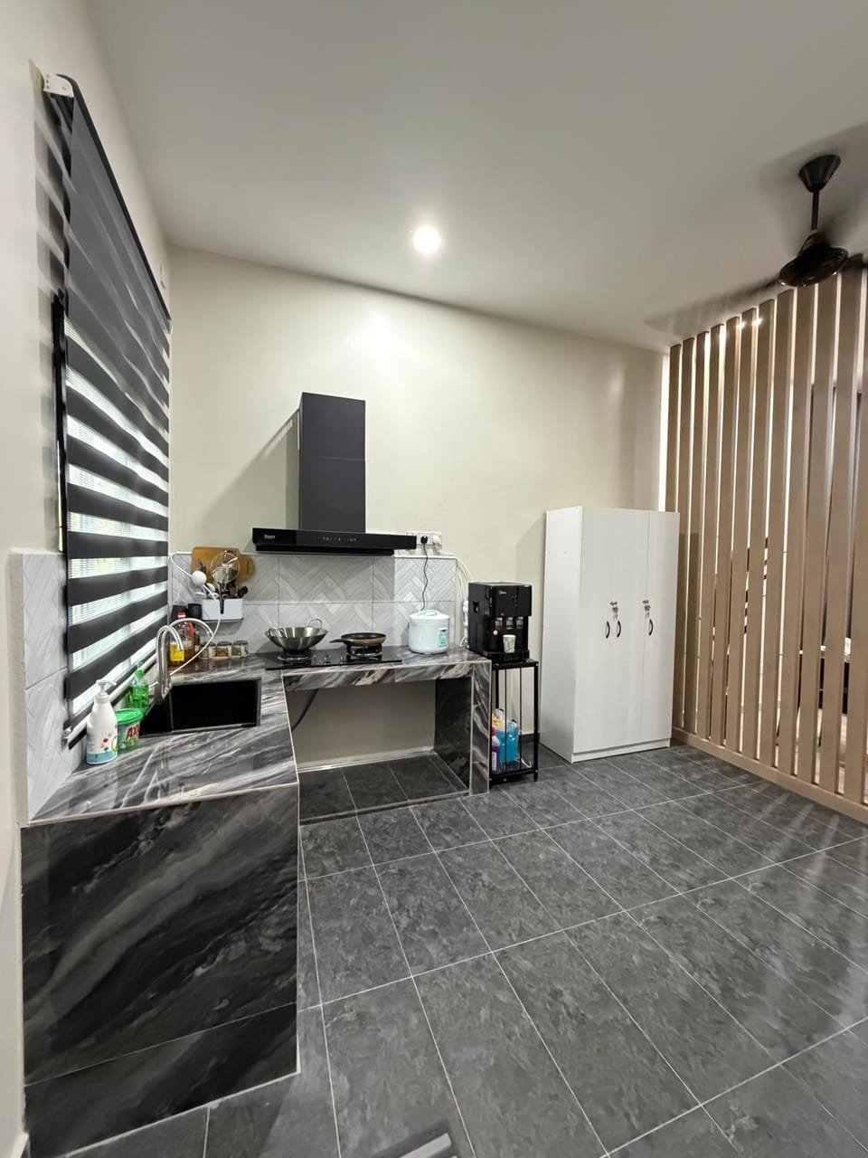 Kitchen or kitchenette, stove
