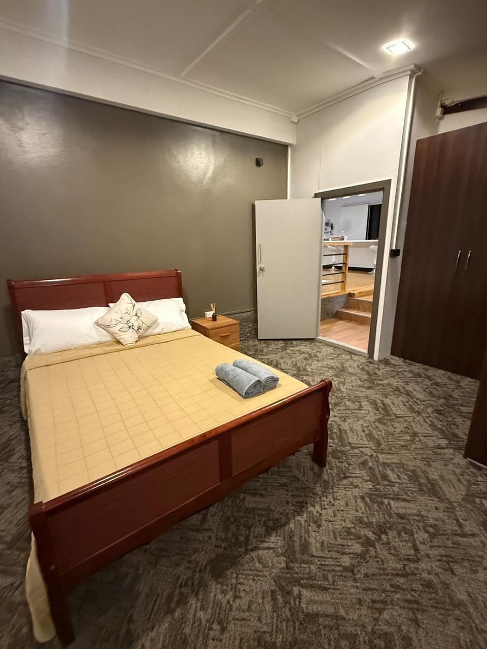 Bed, Photo of the whole room, Bedroom, towels, wardrobe