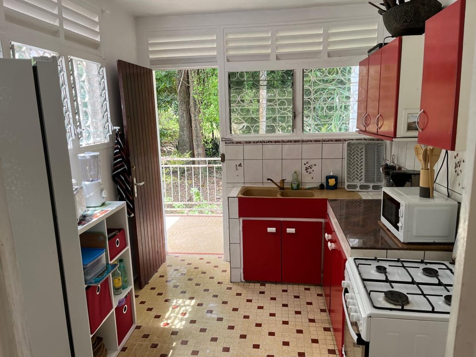 Kitchen or kitchenette, stove, toaster