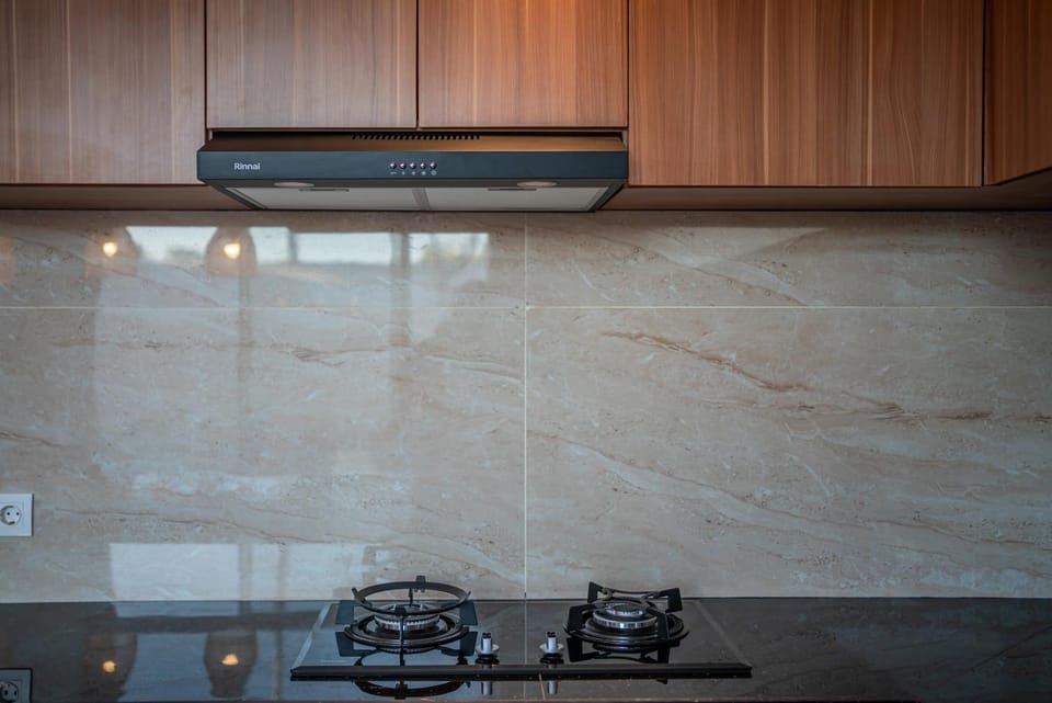 Kitchen or kitchenette, stove