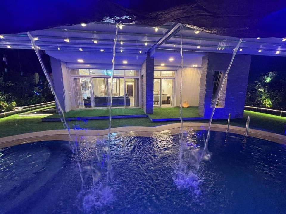 Property building, Patio, Night, Garden, Garden view, Pool view, Swimming pool, Swimming pool