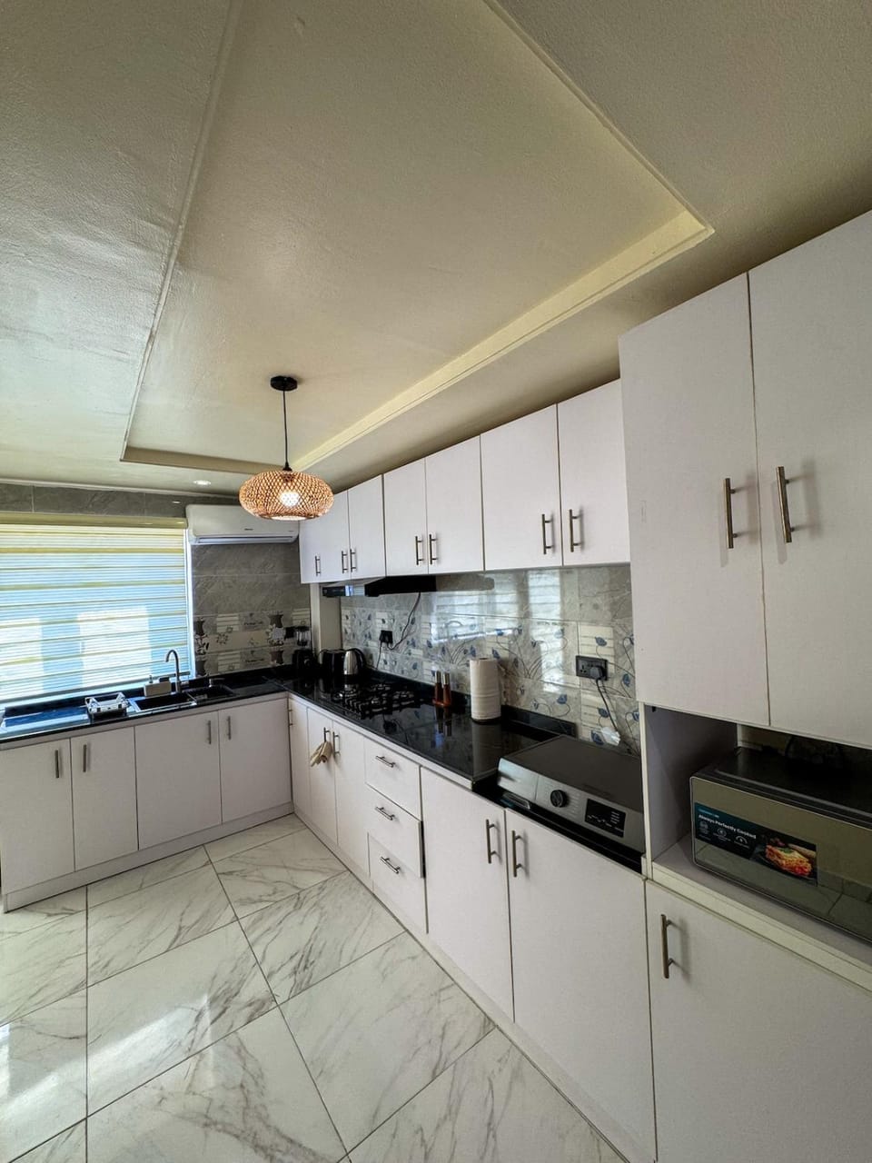 Kitchen or kitchenette, stove