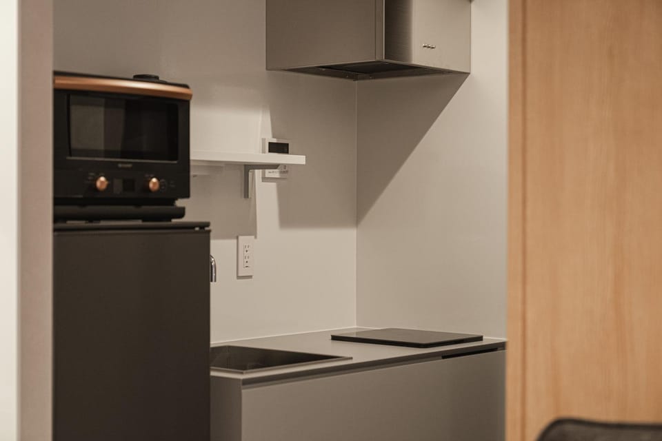 Kitchen or kitchenette, stove