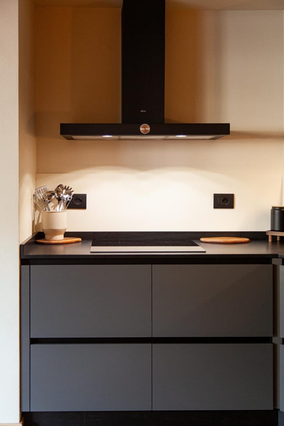 Kitchen or kitchenette, stove