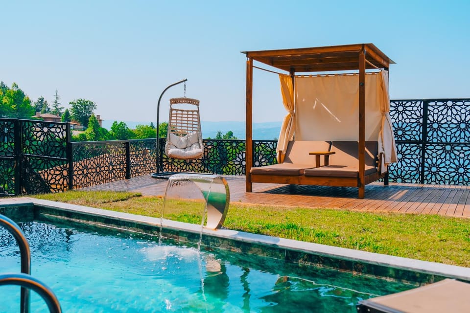 Patio, Natural landscape, Lake view, Swimming pool, sunbed