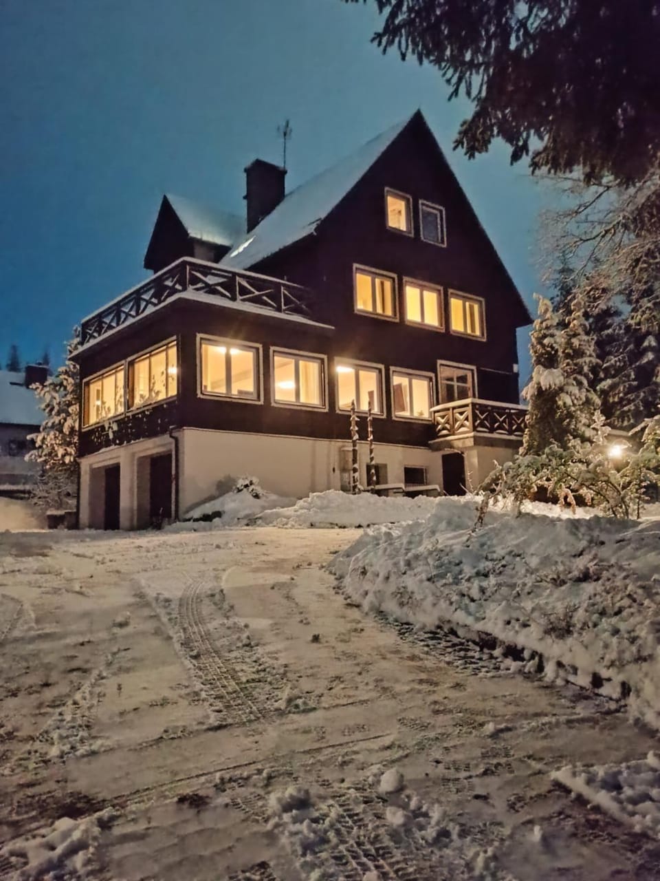 Property building, Night, Winter