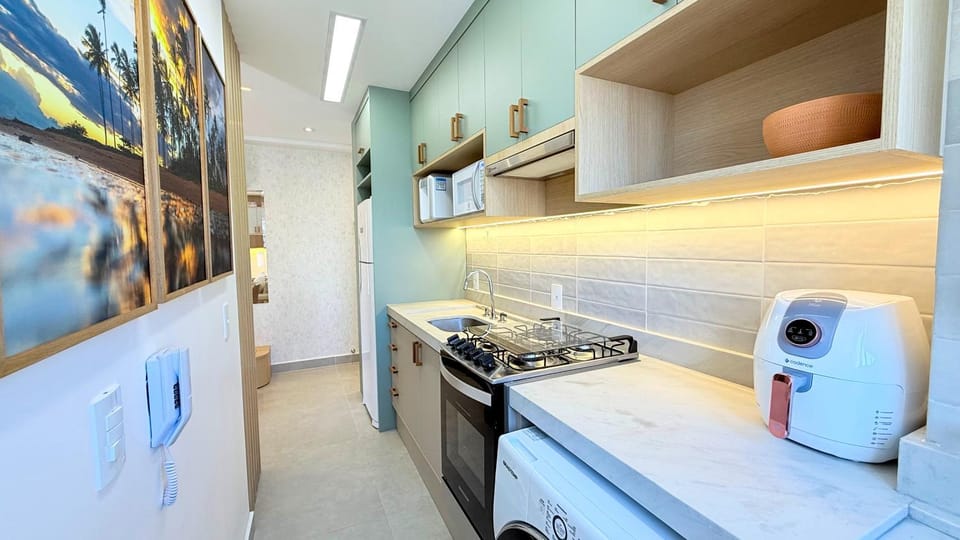 Kitchen or kitchenette, stove