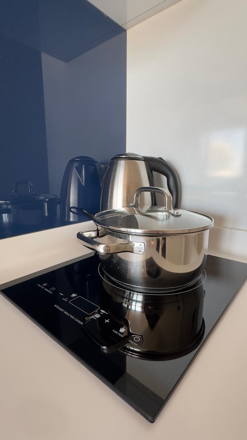 Kitchen or kitchenette, stove